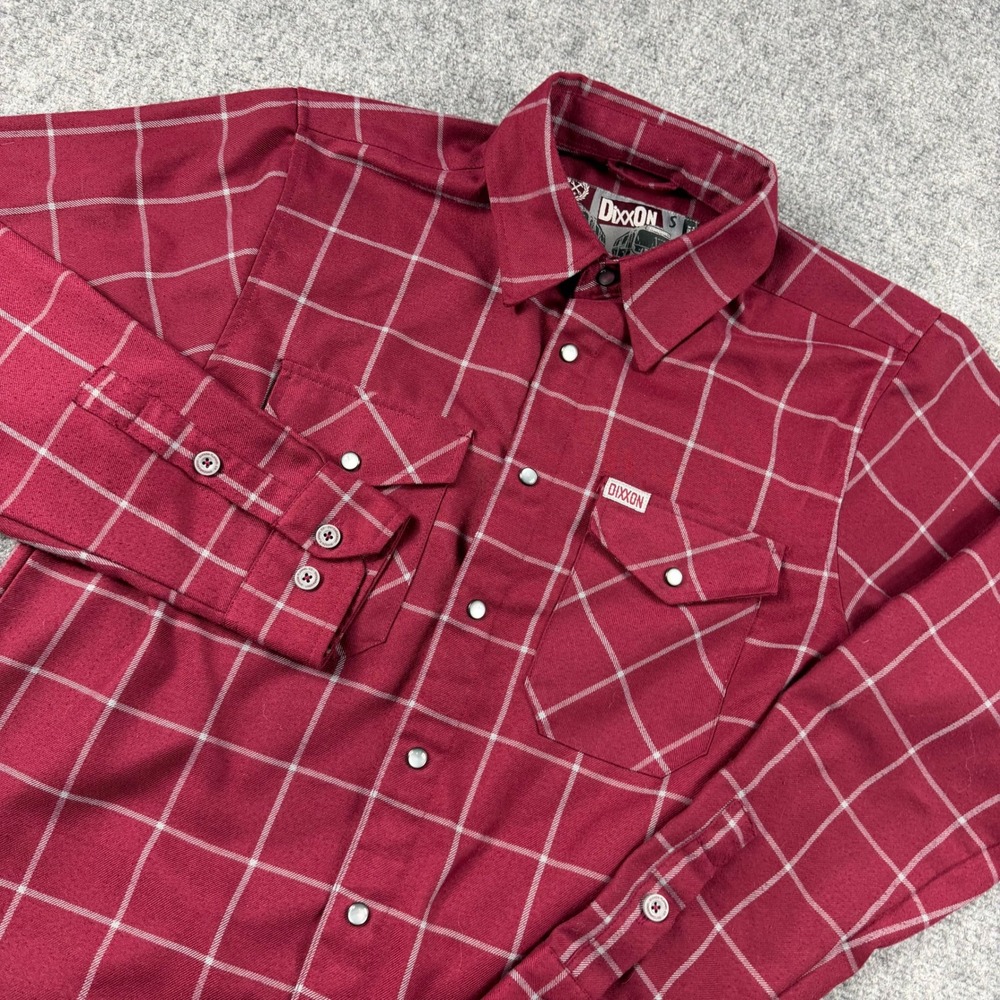 Dixxon‎ Flannel Co Shirt Mens Small Burgundy Windowpane Plaid The Underground
